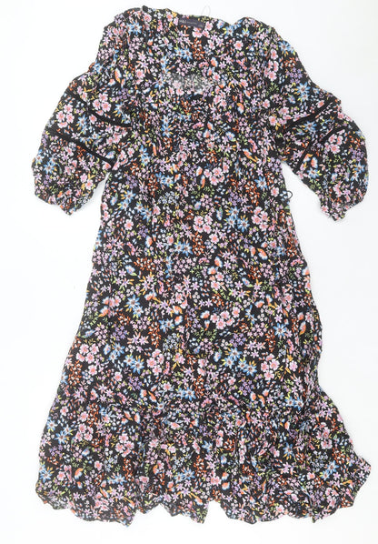 Marks and Spencer Womens Multicoloured Floral Viscose A-Line Size 6 Scoop Neck Pullover