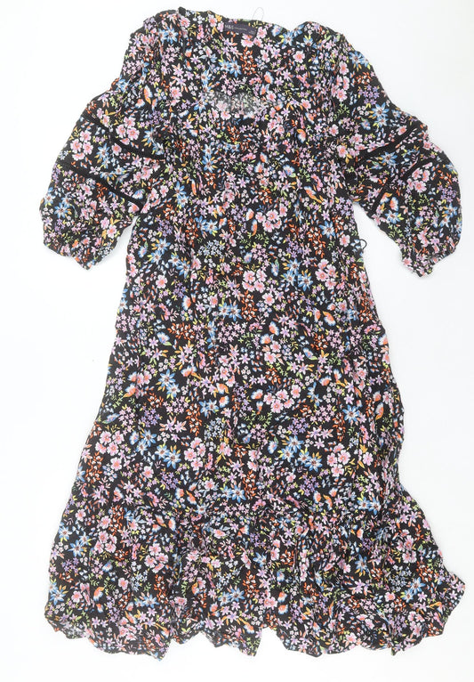 Marks and Spencer Womens Multicoloured Floral Viscose A-Line Size 6 Scoop Neck Pullover