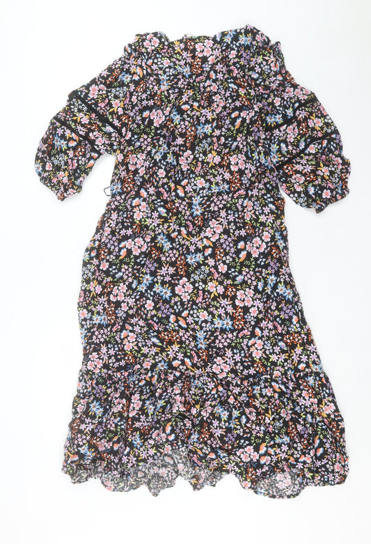 Marks and Spencer Womens Multicoloured Floral Viscose A-Line Size 6 Scoop Neck Pullover