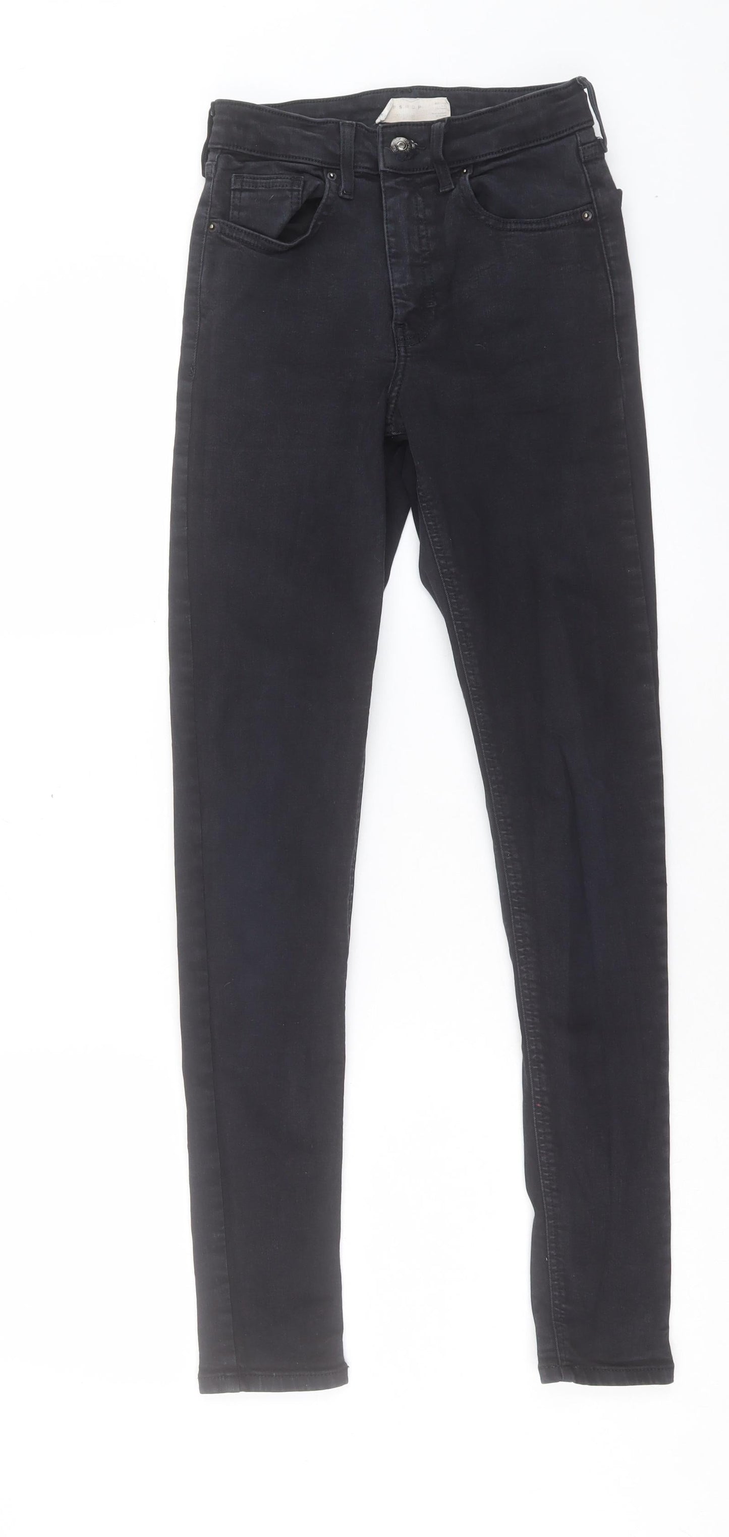 Topshop Womens Black Cotton Skinny Jeans Size 25 in L34 in Regular Button