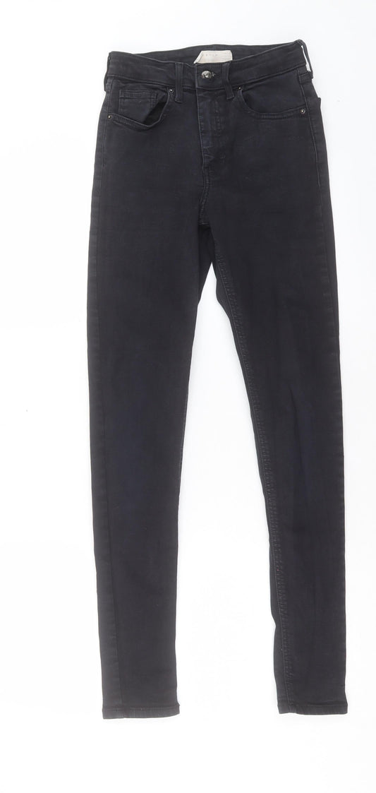 Topshop Womens Black Cotton Skinny Jeans Size 25 in L34 in Regular Button