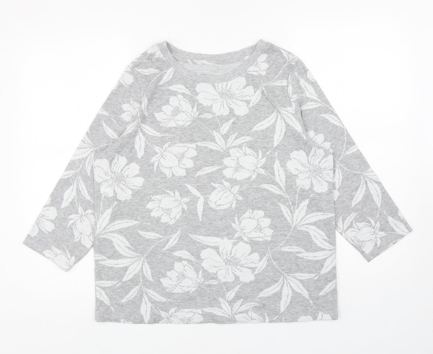 TU Womens Grey Boat Neck Floral Polyester Pullover Jumper Size 14