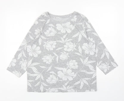 TU Womens Grey Boat Neck Floral Polyester Pullover Jumper Size 14
