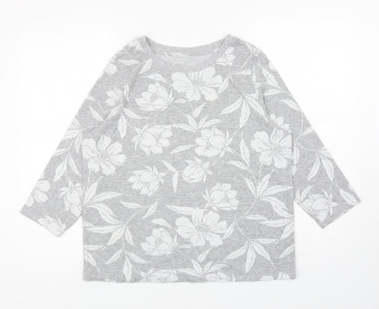 TU Womens Grey Boat Neck Floral Polyester Pullover Jumper Size 14