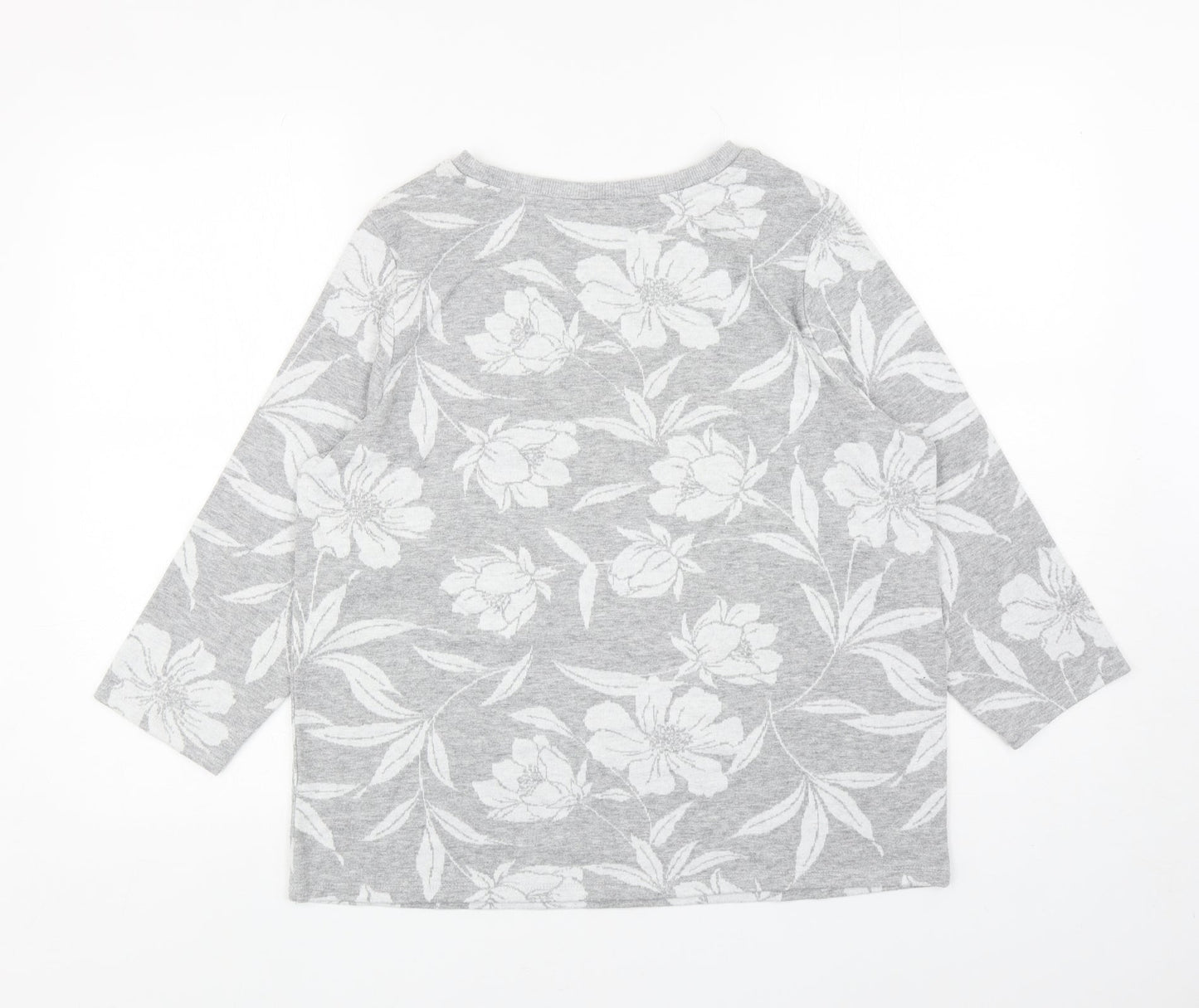 TU Womens Grey Boat Neck Floral Polyester Pullover Jumper Size 14