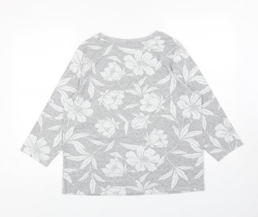 TU Womens Grey Boat Neck Floral Polyester Pullover Jumper Size 14