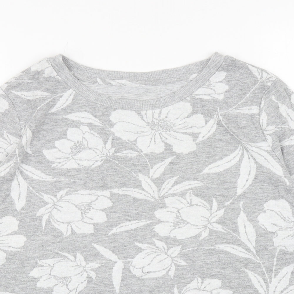 TU Womens Grey Boat Neck Floral Polyester Pullover Jumper Size 14