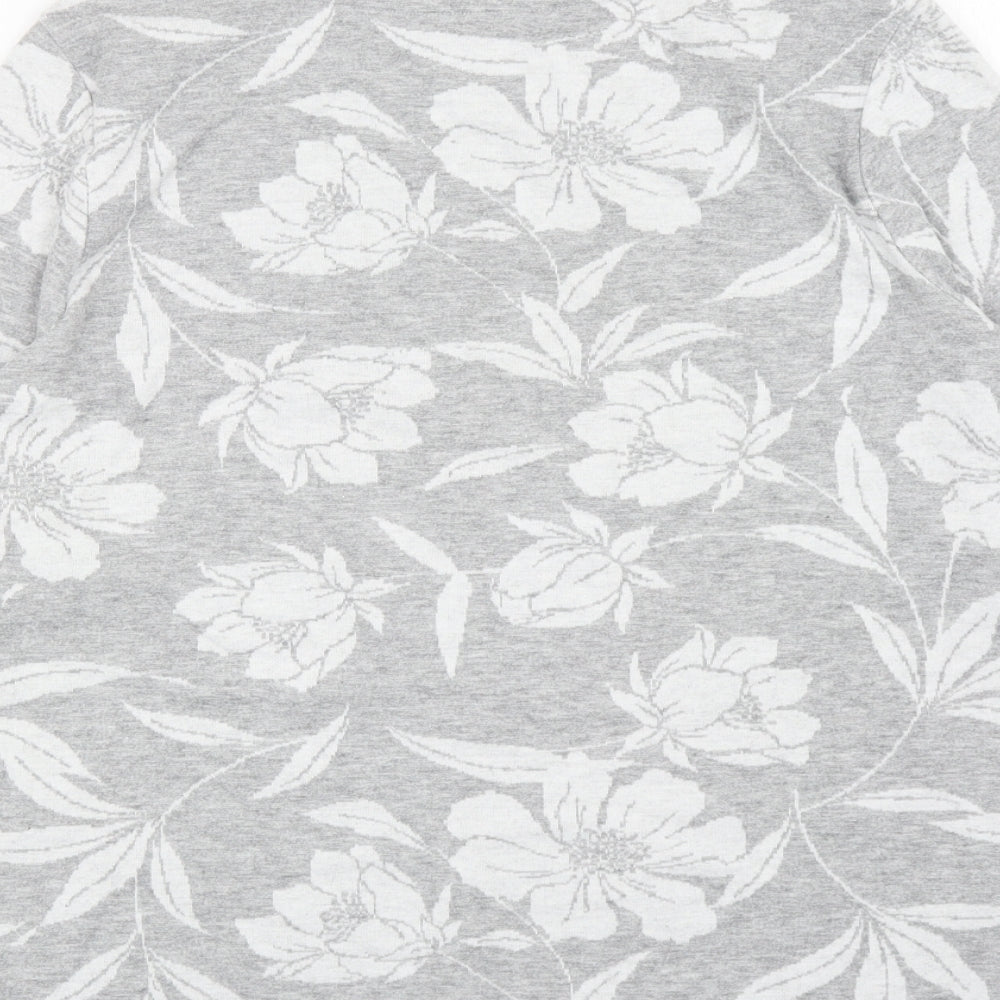 TU Womens Grey Boat Neck Floral Polyester Pullover Jumper Size 14
