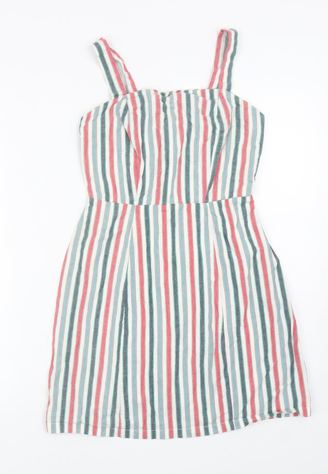 Primark Womens Multicoloured Striped Polyester Mini Size 10 Square Neck Zip