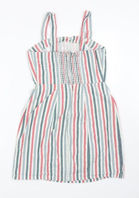 Primark Womens Multicoloured Striped Polyester Mini Size 10 Square Neck Zip