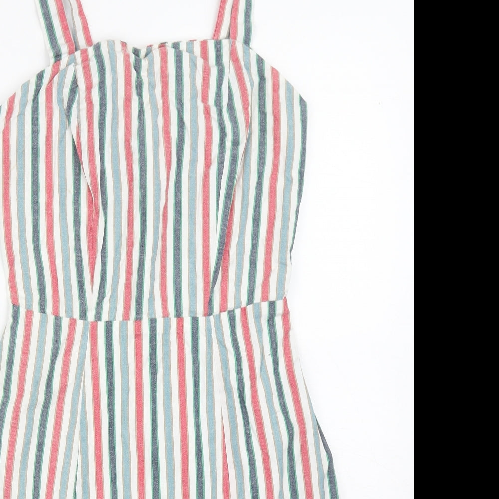 Primark Womens Multicoloured Striped Polyester Mini Size 10 Square Neck Zip