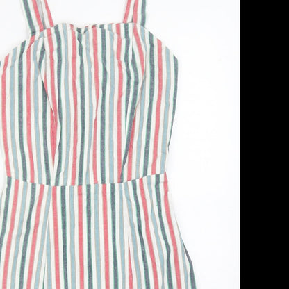 Primark Womens Multicoloured Striped Polyester Mini Size 10 Square Neck Zip
