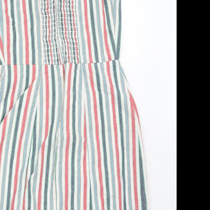 Primark Womens Multicoloured Striped Polyester Mini Size 10 Square Neck Zip