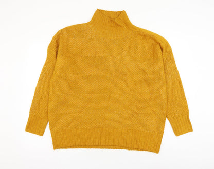 M&Co Womens Yellow High Neck Polyester Pullover Jumper Size L