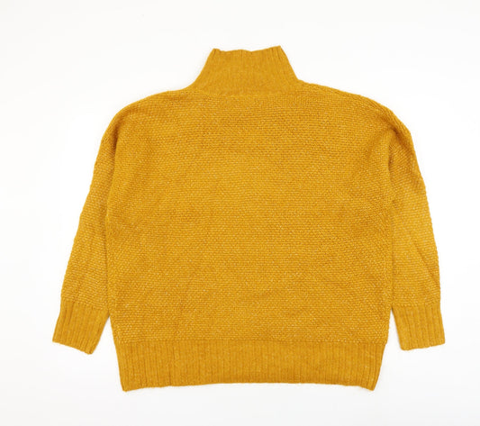 M&Co Womens Yellow High Neck Polyester Pullover Jumper Size L