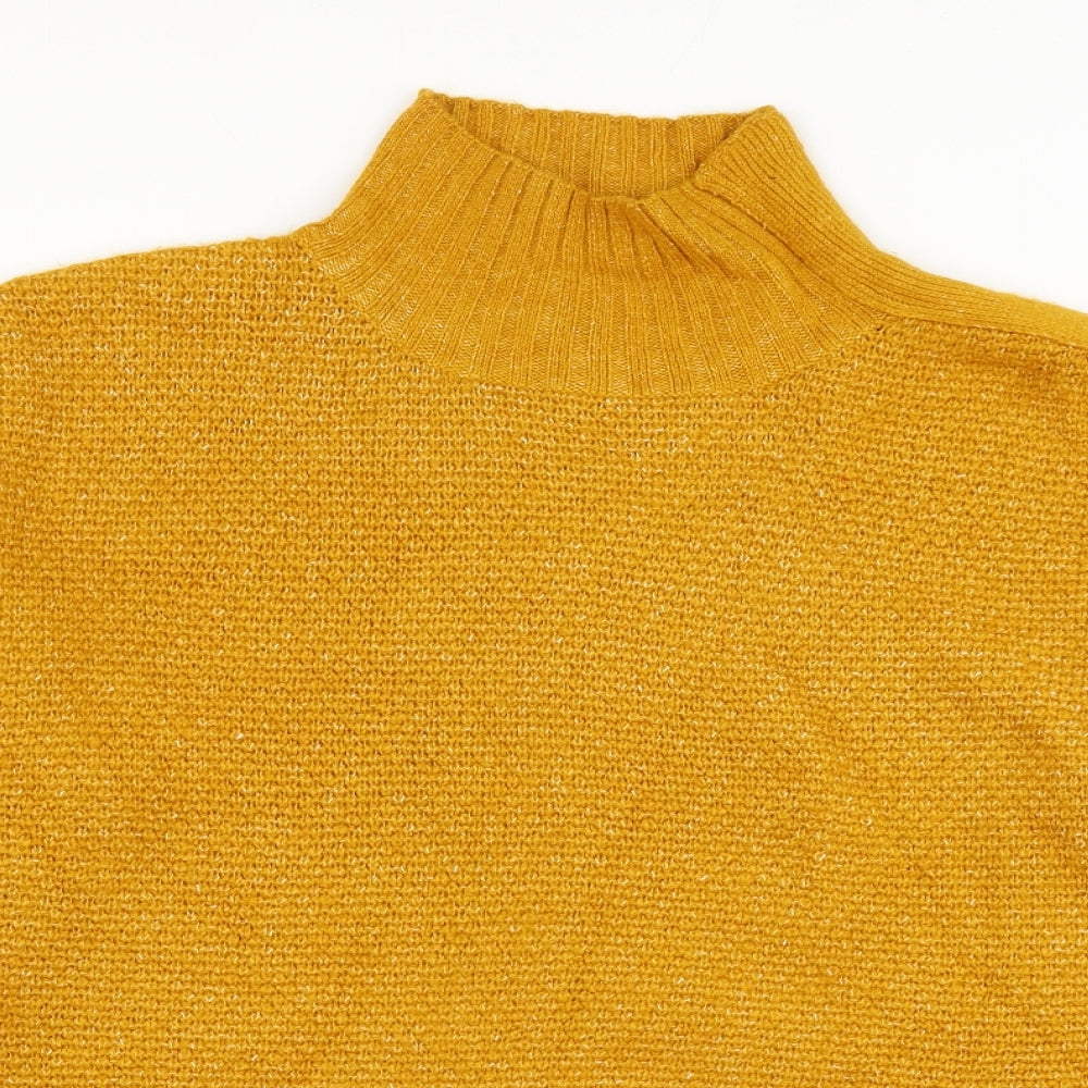 M&Co Womens Yellow High Neck Polyester Pullover Jumper Size L