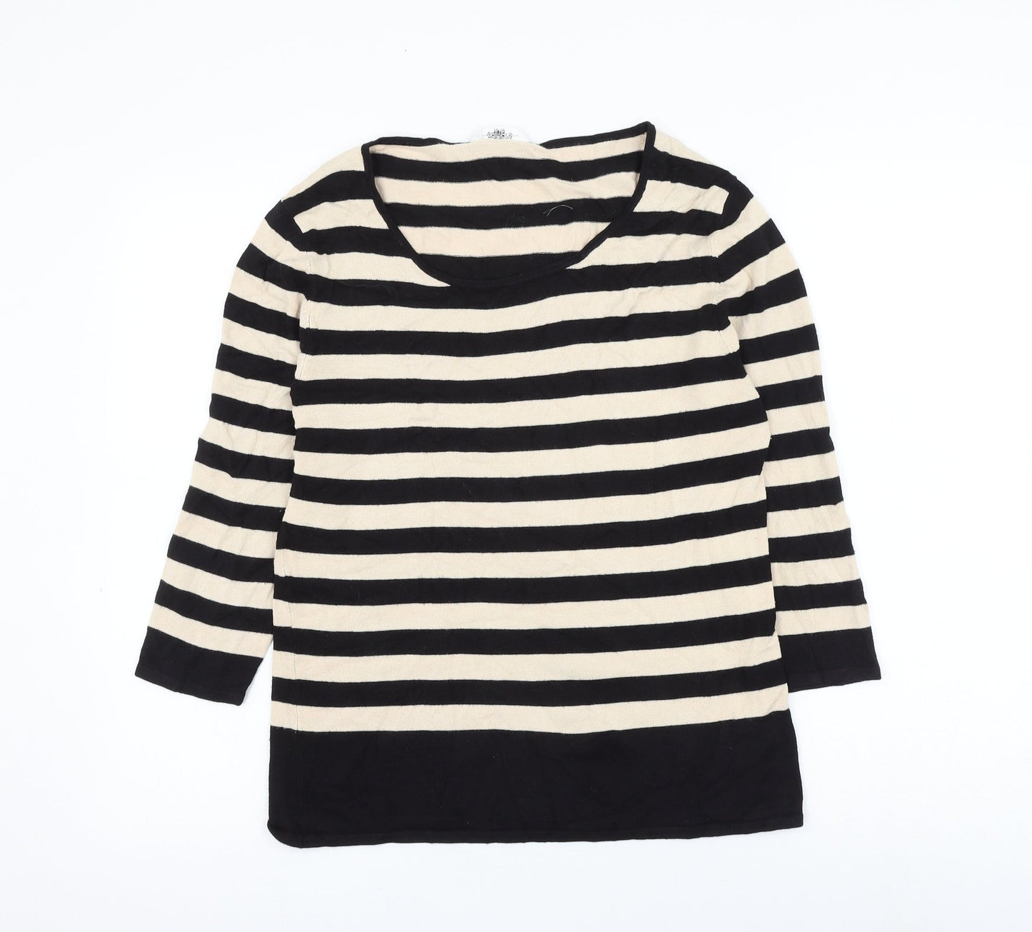 Editions Womens Beige Scoop Neck Striped Polyester Pullover Jumper Size 14