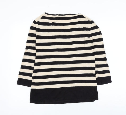 Editions Womens Beige Scoop Neck Striped Polyester Pullover Jumper Size 14