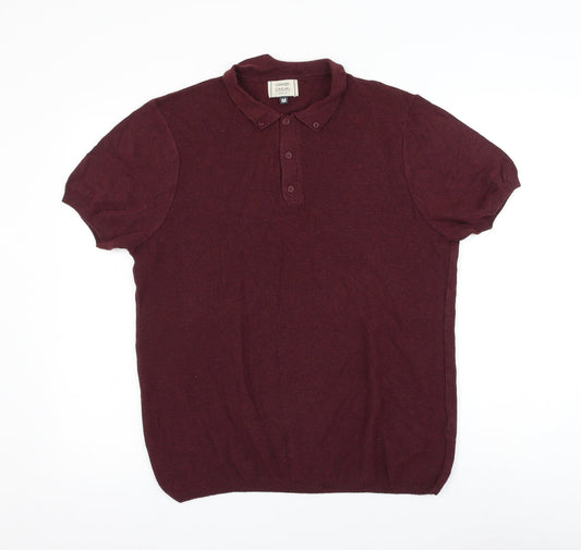 George Mens Red Cotton Polo Size M Collared Button