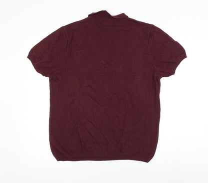 George Mens Red Cotton Polo Size M Collared Button