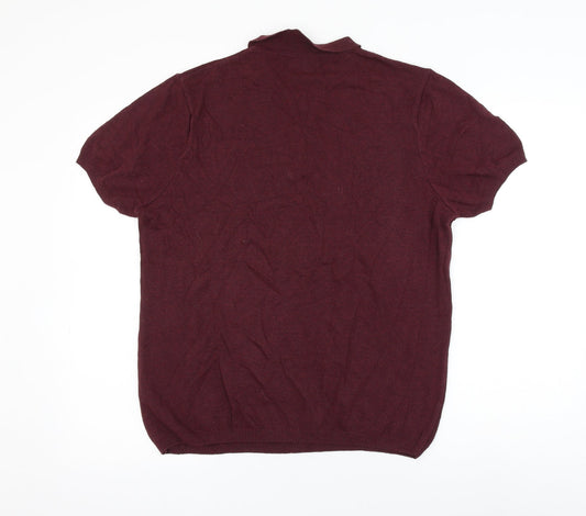 George Mens Red Cotton Polo Size M Collared Button