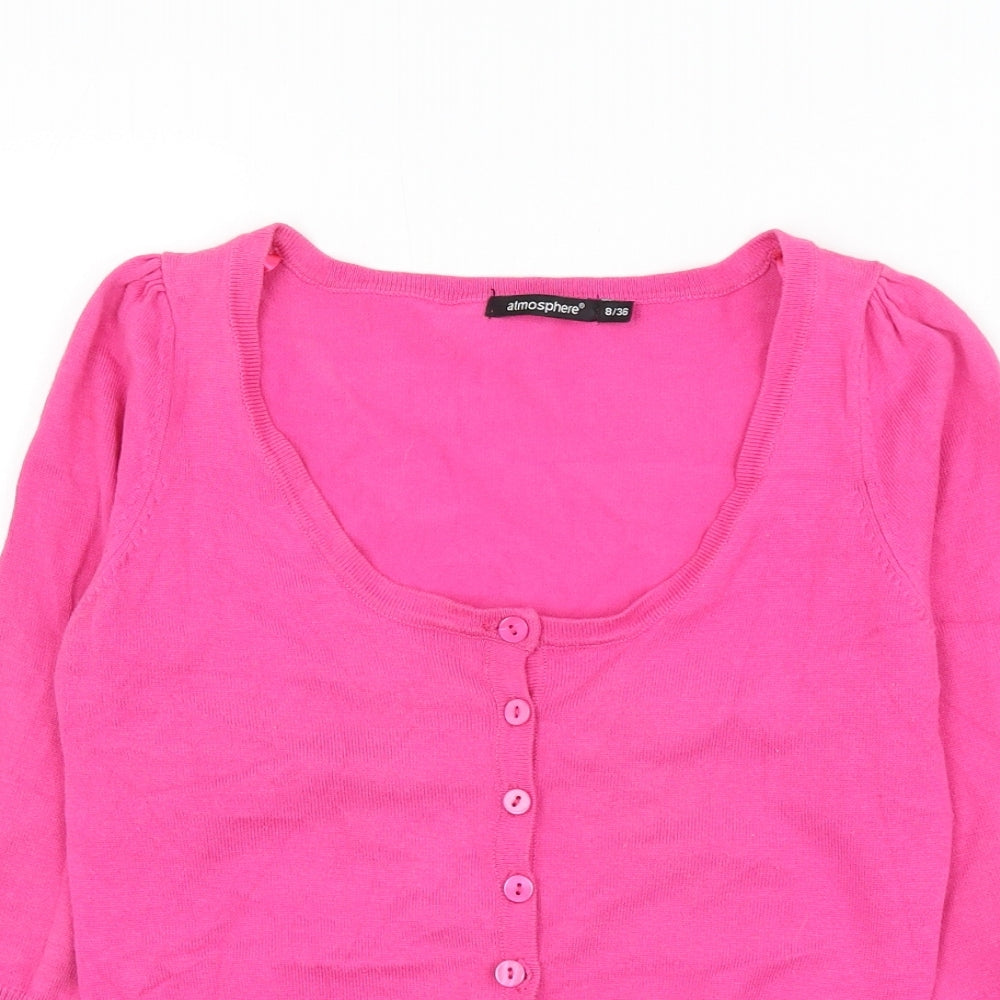Atmosphere Womens Pink Scoop Neck Cotton Cardigan Jumper Size 8