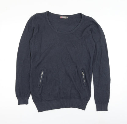 Cherry Womens Blue Scoop Neck Wool Pullover Jumper Size S
