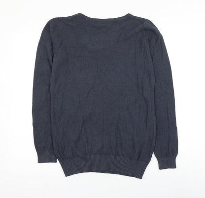 Cherry Womens Blue Scoop Neck Wool Pullover Jumper Size S