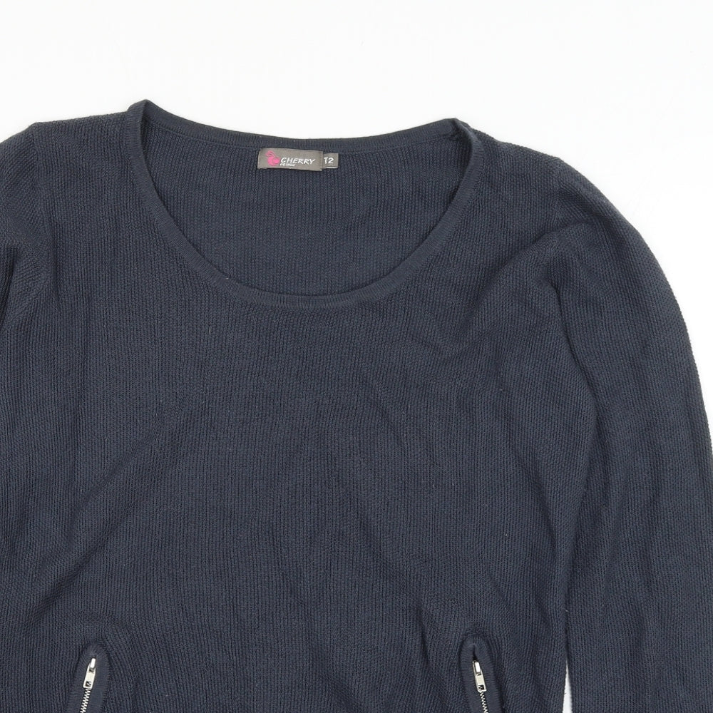 Cherry Womens Blue Scoop Neck Wool Pullover Jumper Size S