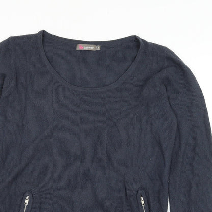 Cherry Womens Blue Scoop Neck Wool Pullover Jumper Size S