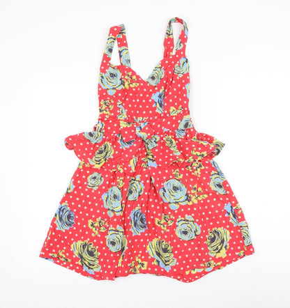 NEXT Womens Red Polka Dot Viscose Skater Dress Size 6 V-Neck Pullover - Floral