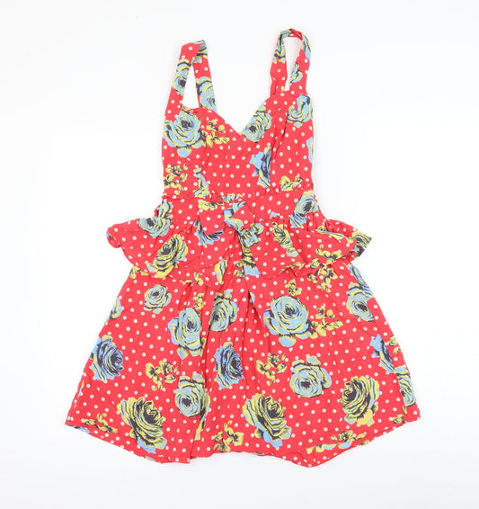 NEXT Womens Red Polka Dot Viscose Skater Dress Size 6 V-Neck Pullover - Floral