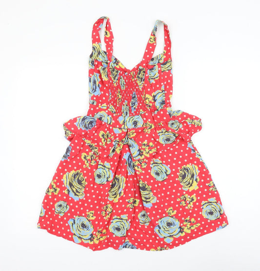 NEXT Womens Red Polka Dot Viscose Skater Dress Size 6 V-Neck Pullover - Floral