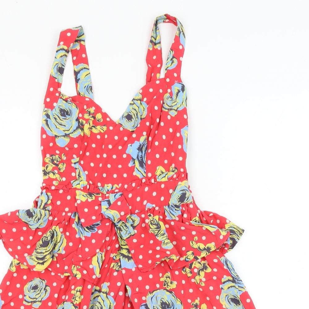 NEXT Womens Red Polka Dot Viscose Skater Dress Size 6 V-Neck Pullover - Floral