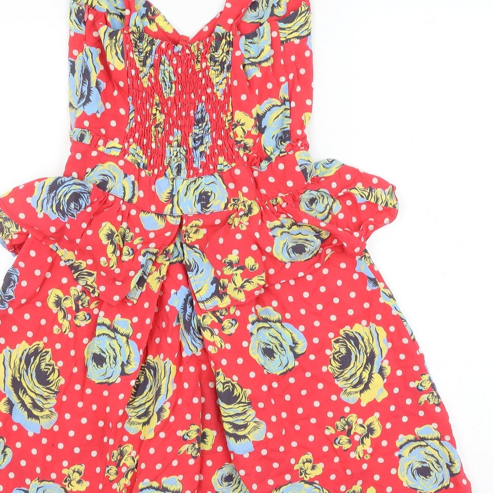 NEXT Womens Red Polka Dot Viscose Skater Dress Size 6 V-Neck Pullover - Floral
