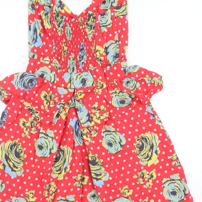 NEXT Womens Red Polka Dot Viscose Skater Dress Size 6 V-Neck Pullover - Floral