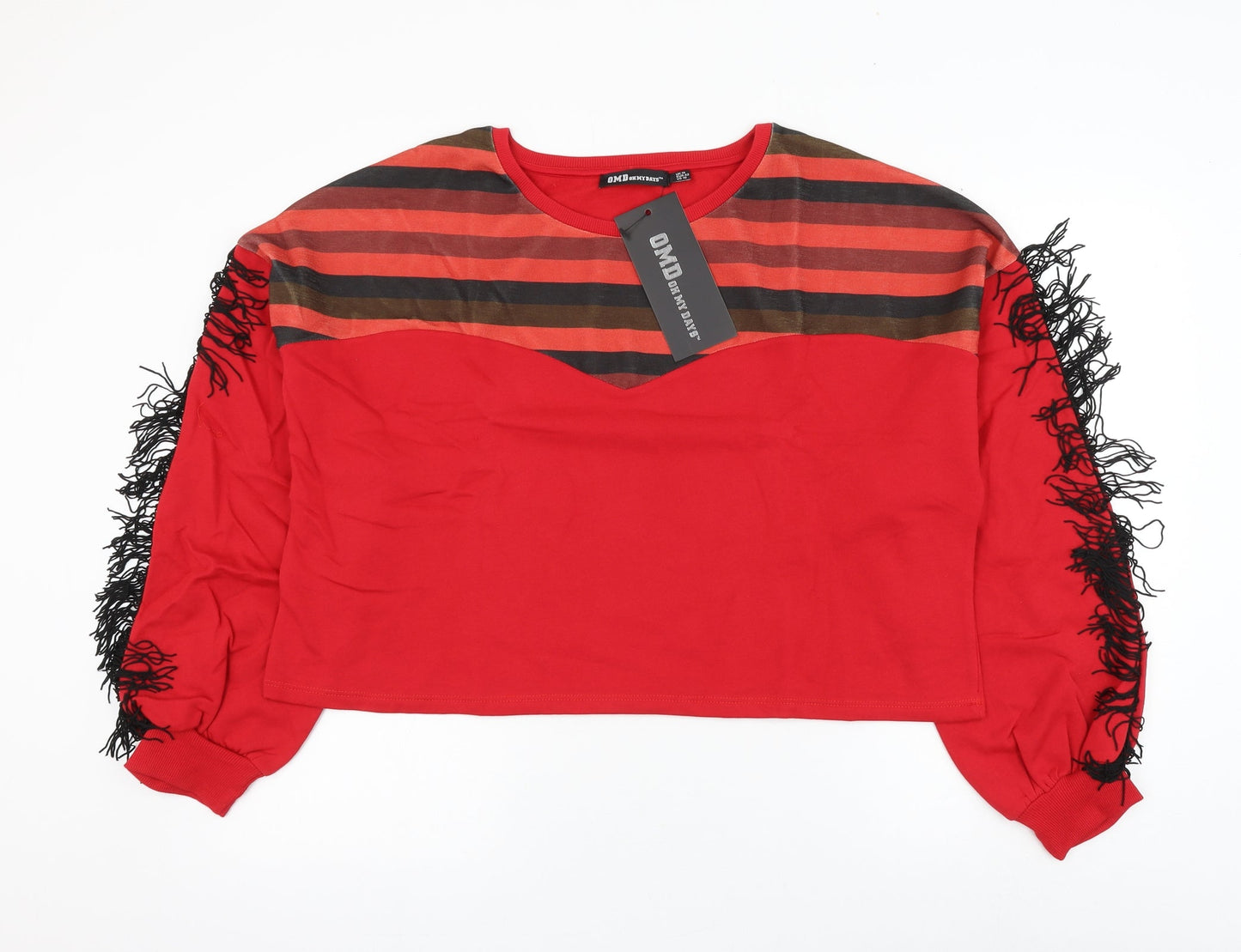 Oh My Days Womens Red Striped Polyester Pullover Sweatshirt Size 14 Pullover