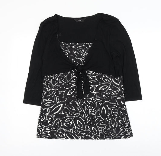 F&F Womens Black Geometric Viscose Basic Blouse Size 14 Square Neck
