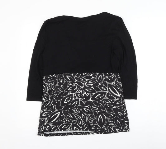 F&F Womens Black Geometric Viscose Basic Blouse Size 14 Square Neck