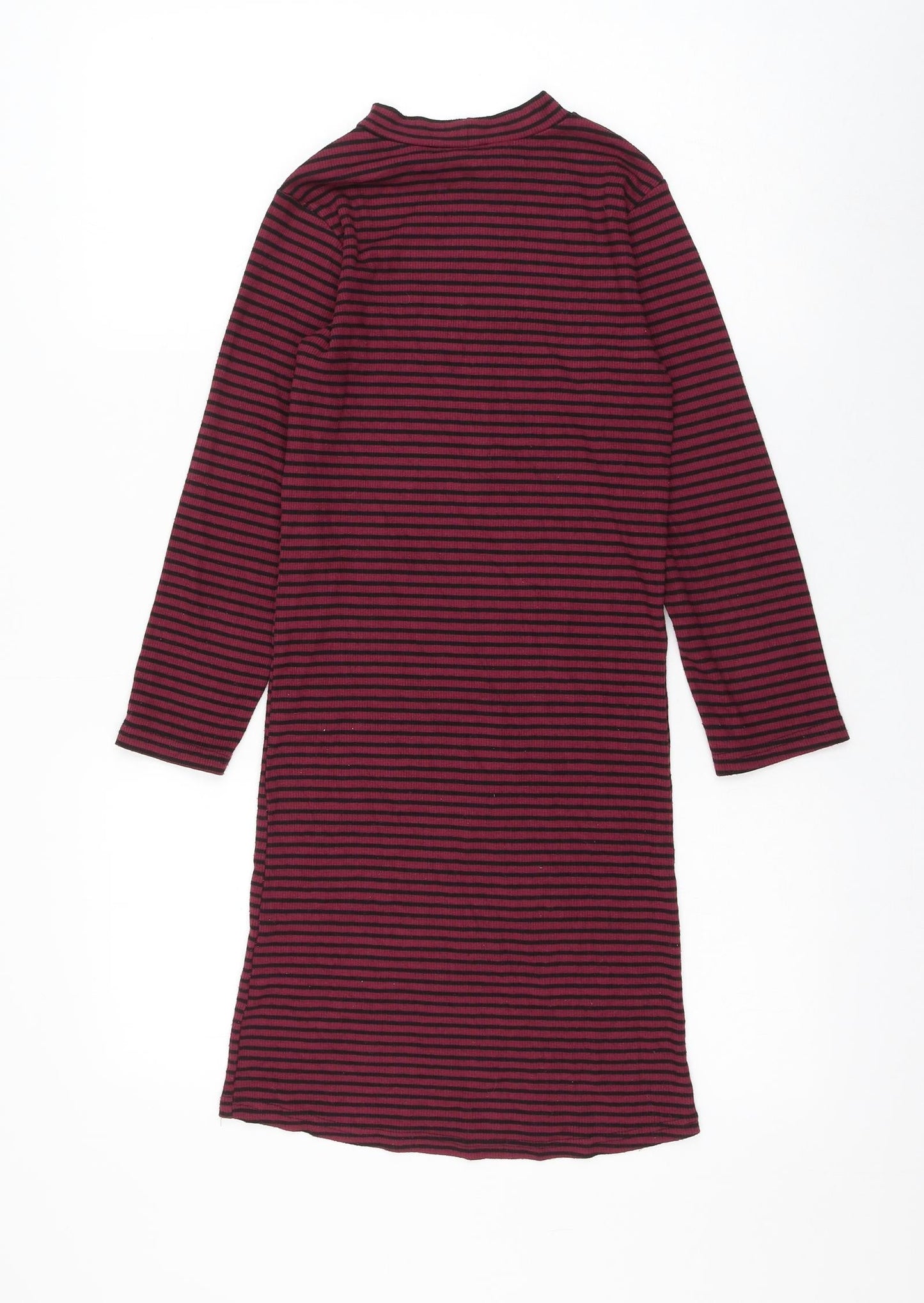 Poof Womens Red Striped Cotton Pencil Dress Size S Mock Neck Pullover