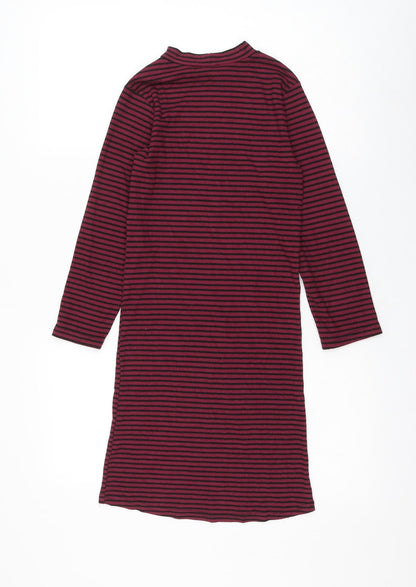 Poof Womens Red Striped Cotton Pencil Dress Size S Mock Neck Pullover