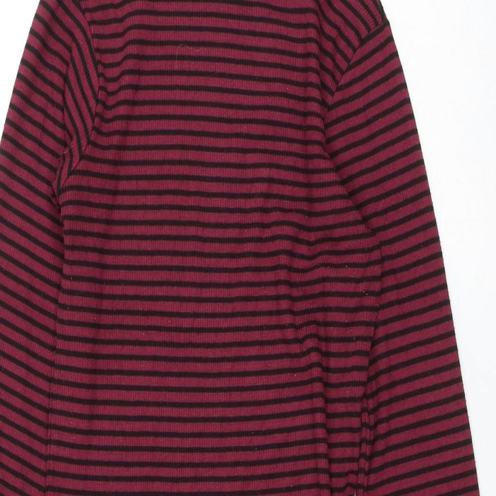 Poof Womens Red Striped Cotton Pencil Dress Size S Mock Neck Pullover