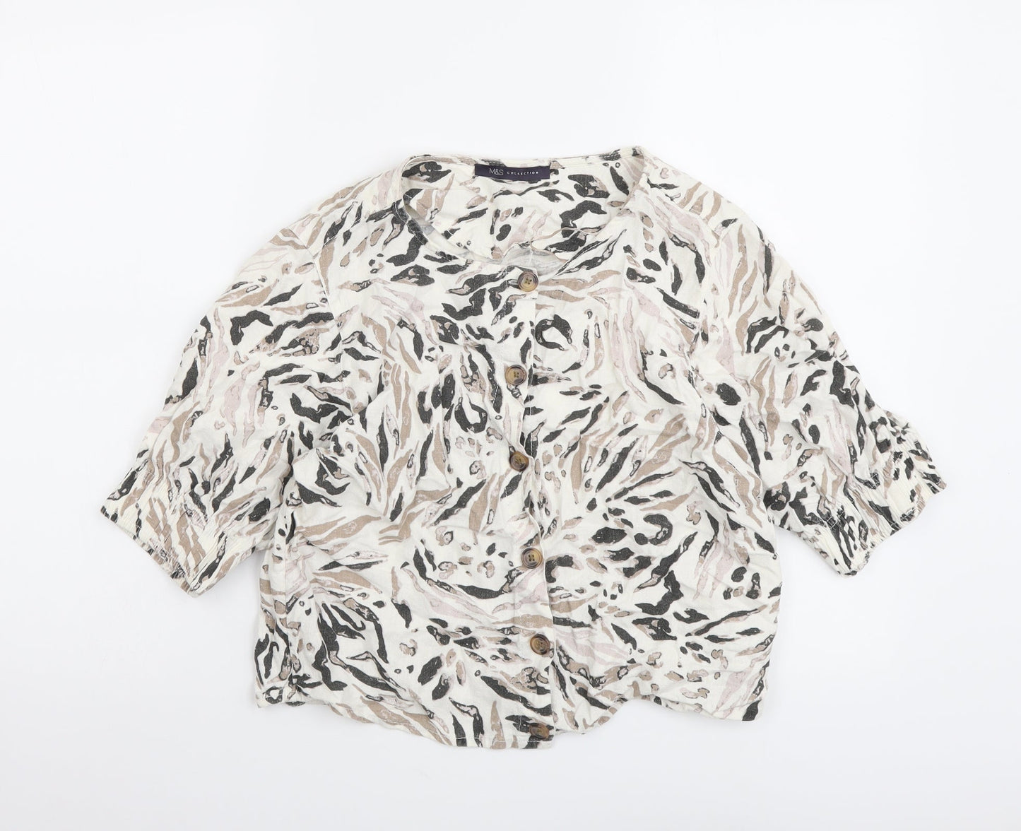 Marks and Spencer Womens Multicoloured Animal Print Linen Camisole Button-Up Size 10 Round Neck