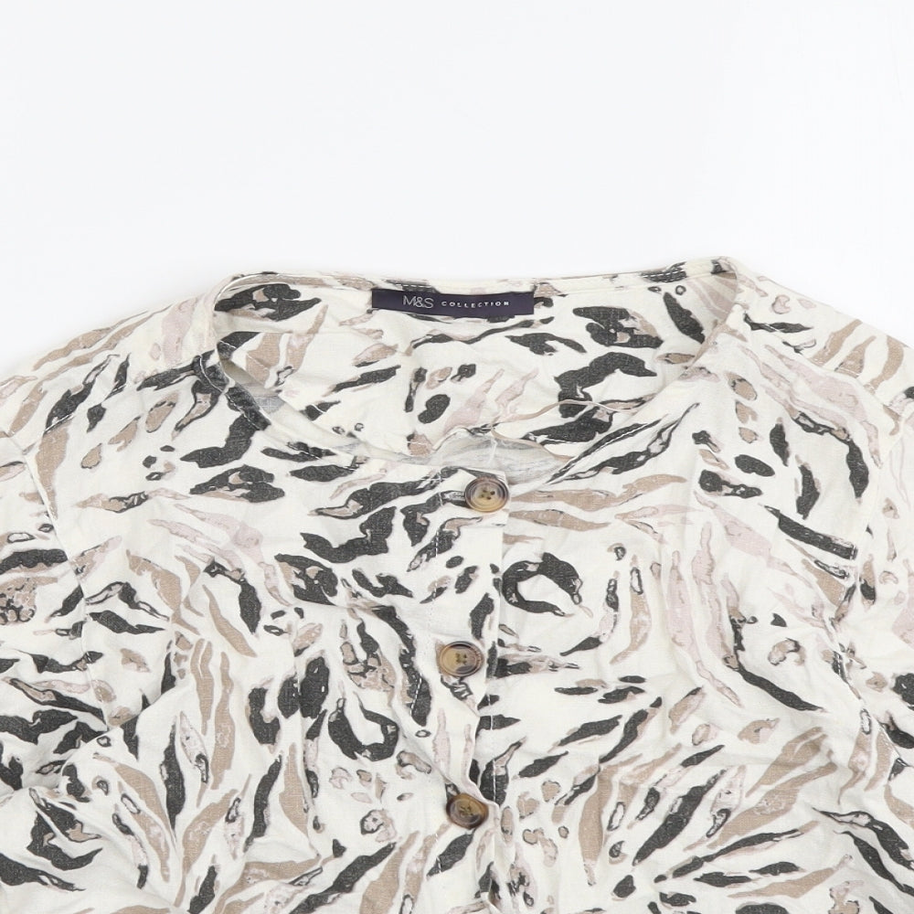 Marks and Spencer Womens Multicoloured Animal Print Linen Camisole Button-Up Size 10 Round Neck