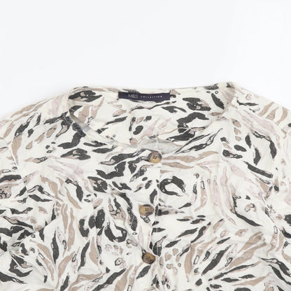 Marks and Spencer Womens Multicoloured Animal Print Linen Camisole Button-Up Size 10 Round Neck
