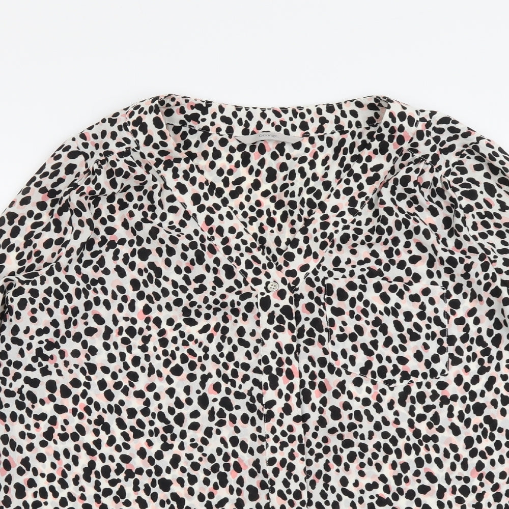 George Womens Multicoloured Animal Print Polyester Basic Button-Up Size 12 V-Neck - Leopard Pattern