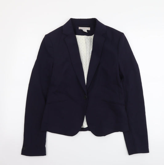 H&M Womens Blue Polyester Jacket Suit Jacket Size M