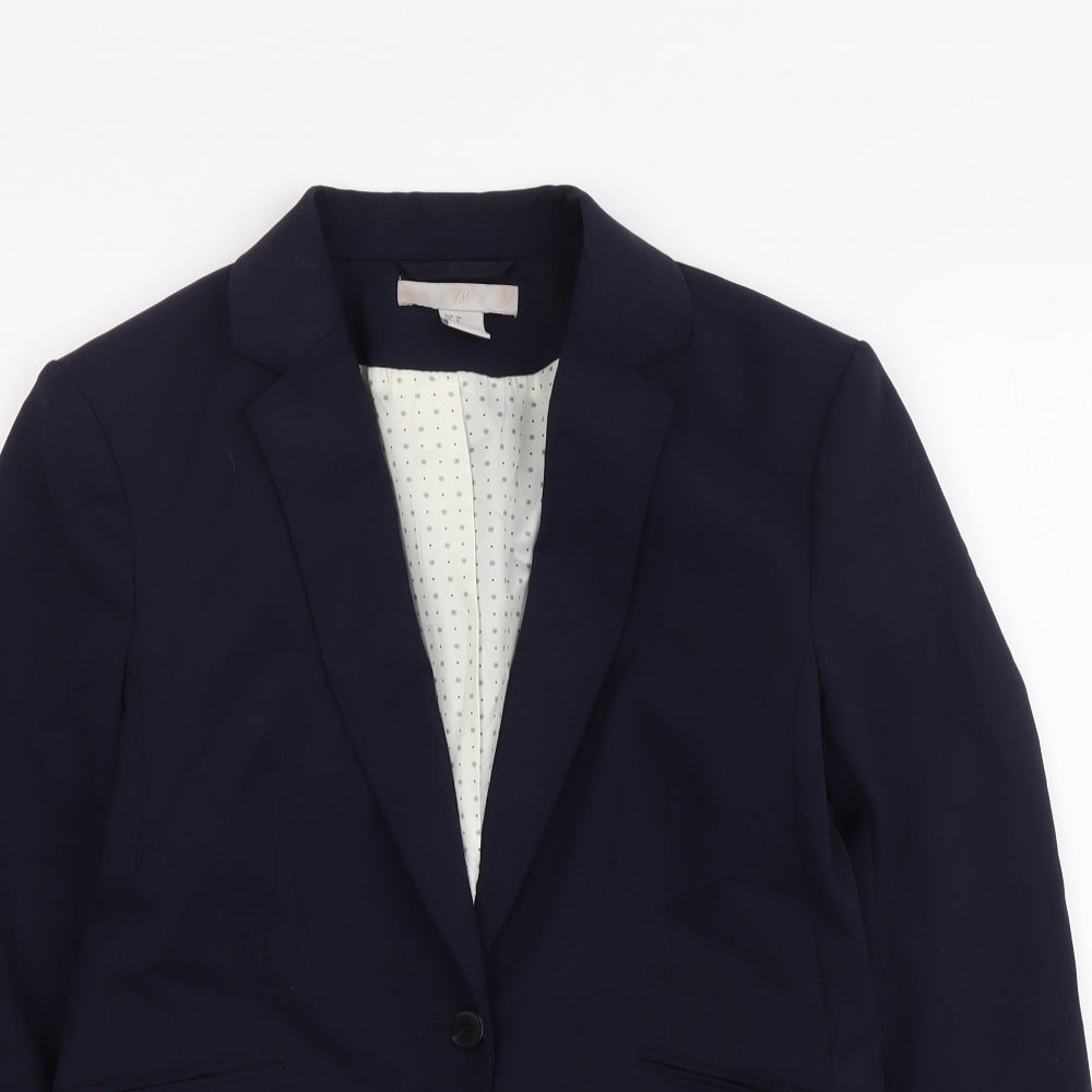 H&M Womens Blue Polyester Jacket Suit Jacket Size M
