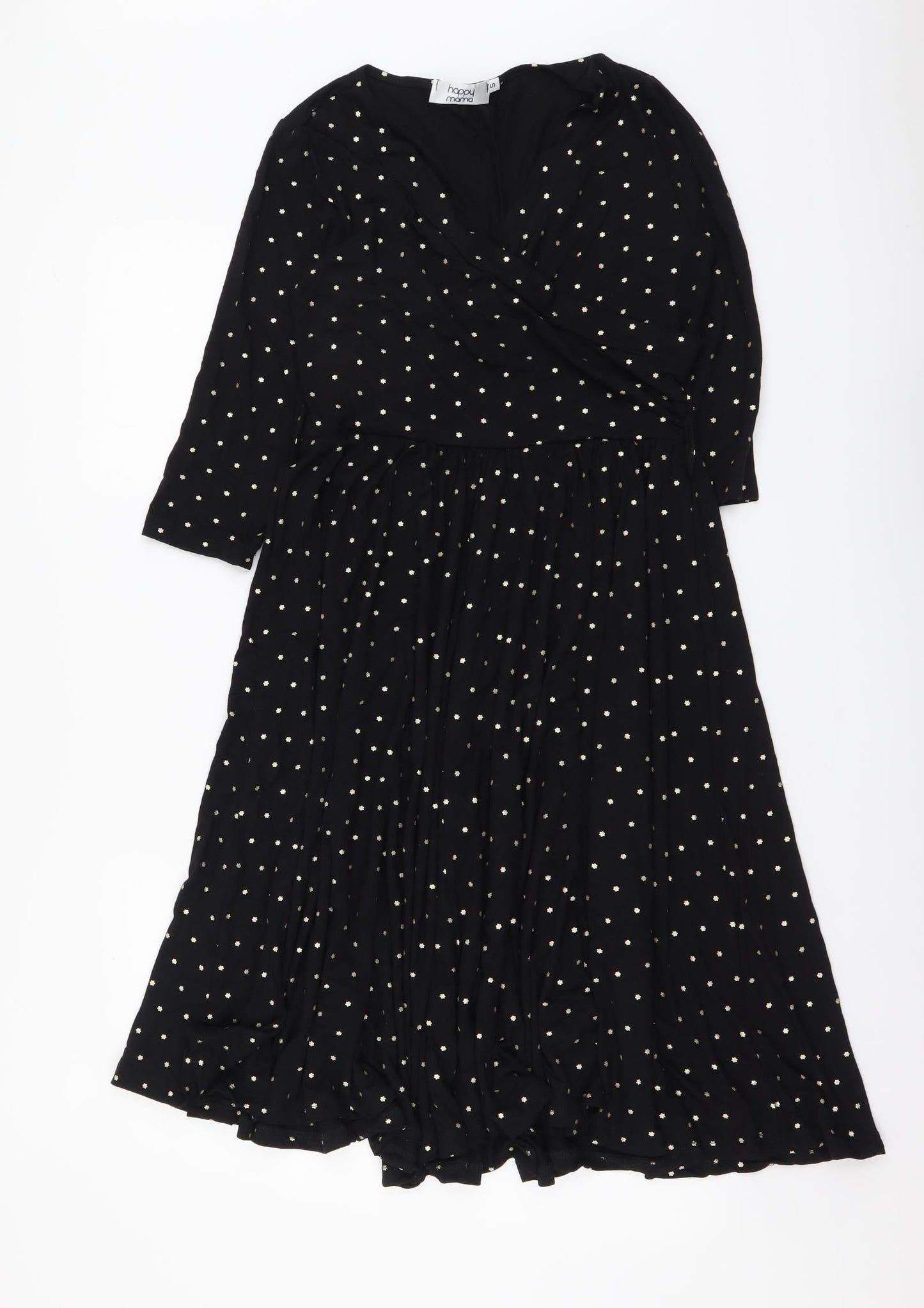 Happy Mama Womens Black Geometric Polyester A-Line Size S V-Neck Pullover - Stars pattern