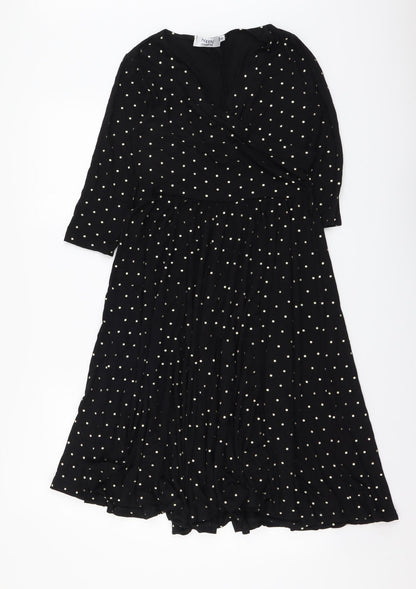 Happy Mama Womens Black Geometric Polyester A-Line Size S V-Neck Pullover - Stars pattern